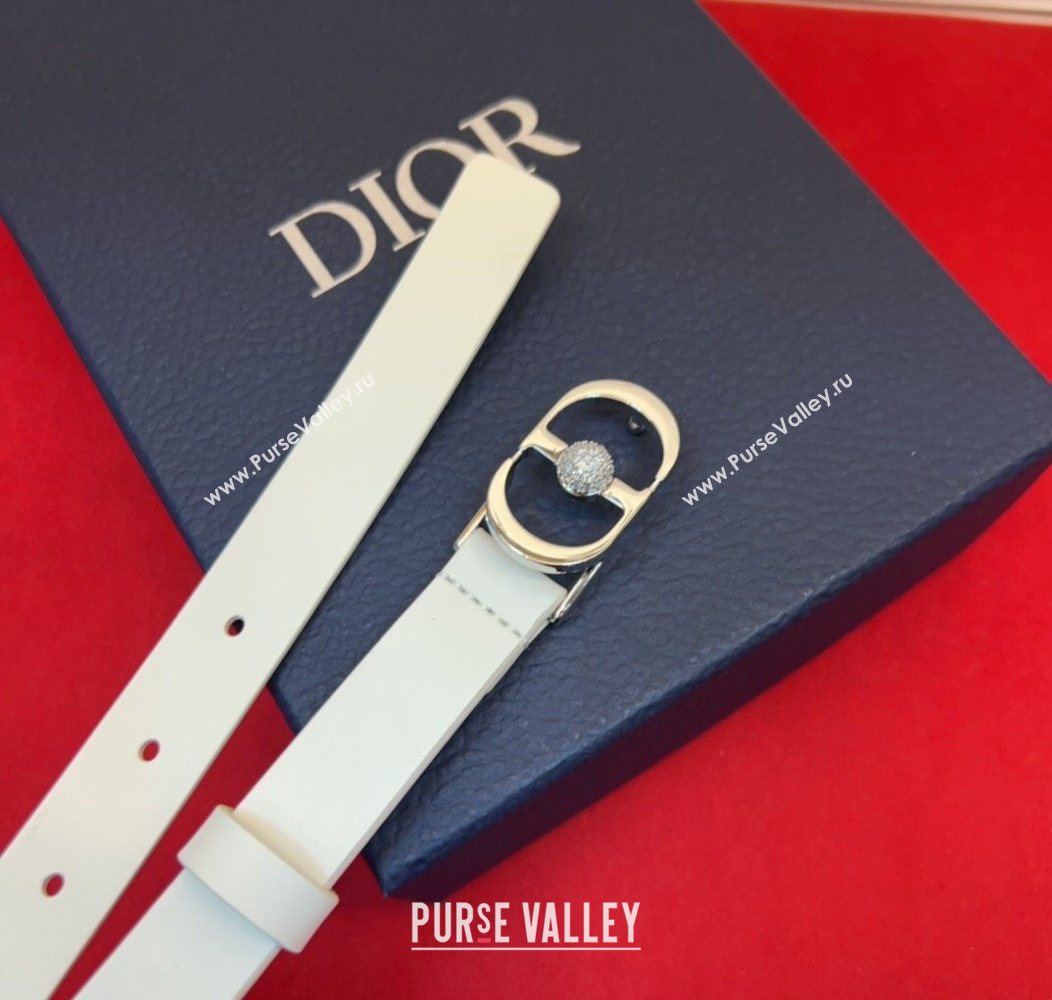 Dior Calfskin Leather Belt 2cm with Strass CD Buckle White/Silver 2025 1231 (99-251231149)