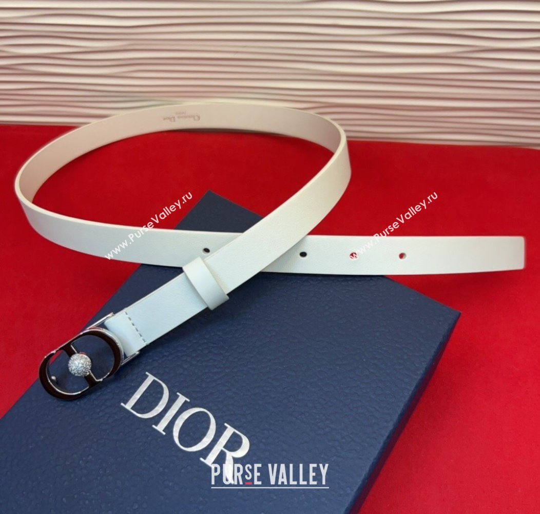 Dior Calfskin Leather Belt 2cm with Strass CD Buckle White/Silver 2025 1231 (99-251231149)