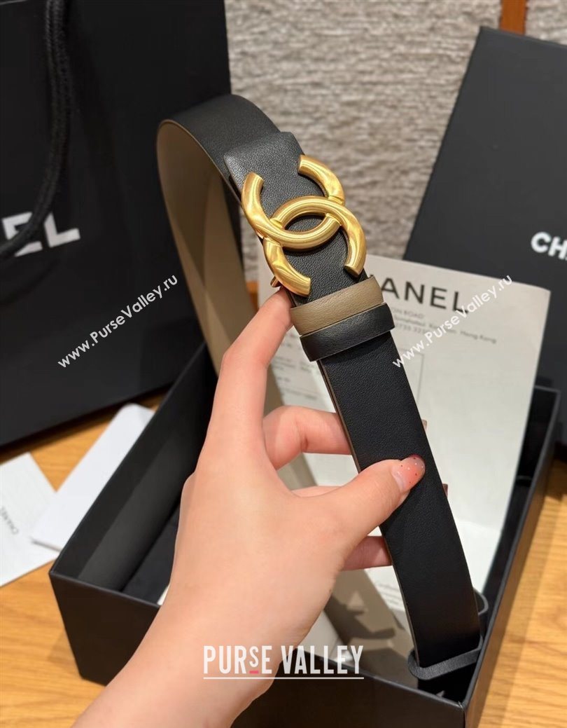 Chanel Calfskin Leather Reversible Belt 3cm with CC Buckle Black/Gold 2025 1231 (99-251231118)