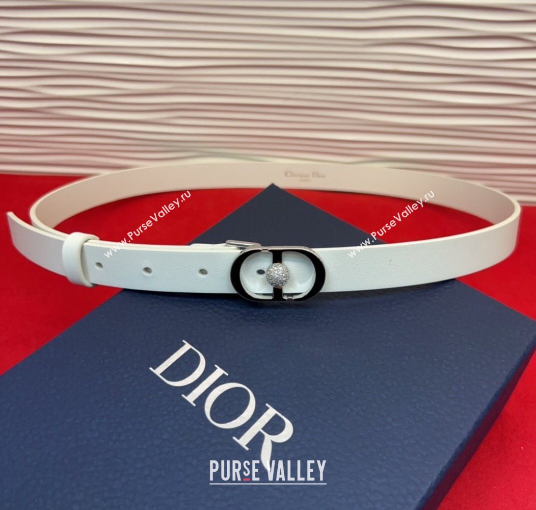Dior Calfskin Leather Belt 2cm with Strass CD Buckle White/Silver 2025 1231 (99-251231149)
