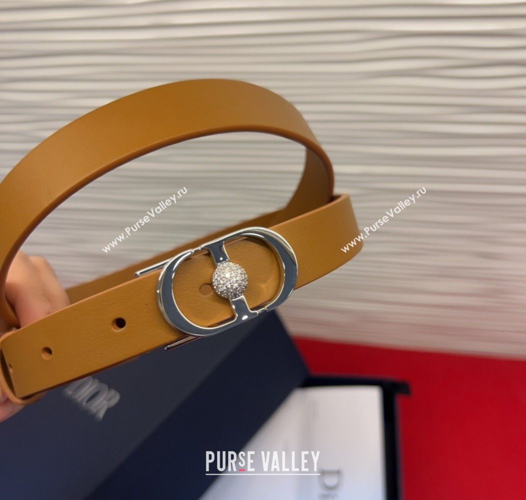 Dior Calfskin Leather Belt 2cm with Strass CD Buckle Brown/Silver 2025 1231 (99-251231150)