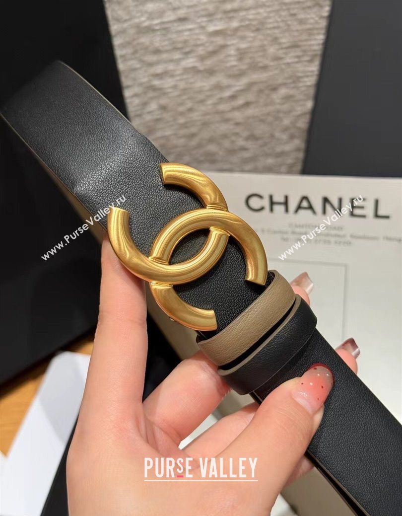 Chanel Calfskin Leather Reversible Belt 3cm with CC Buckle Black/Gold 2025 1231 (99-251231118)