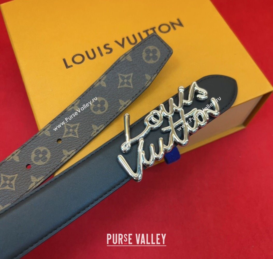 Louis Vuitton LV Script Belt 3cm in Monogram Canvas and Leather Black/Silver 2025 M4515 (99-260104001)