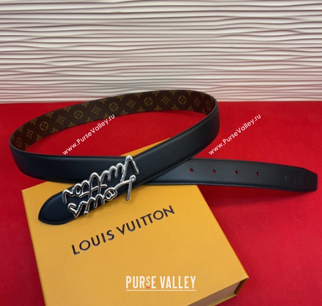 Louis Vuitton LV Script Belt 3cm in Monogram Canvas and Leather Black/Silver 2025 M4515 (99-260104001)