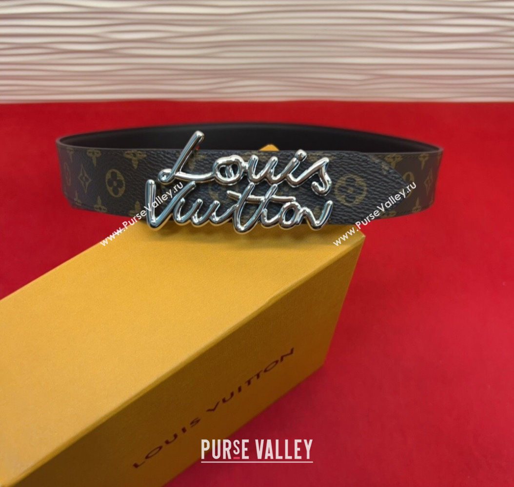Louis Vuitton LV Script Belt 3cm in Monogram Canvas and Leather Black/Silver 2025 M4515 (99-260104001)