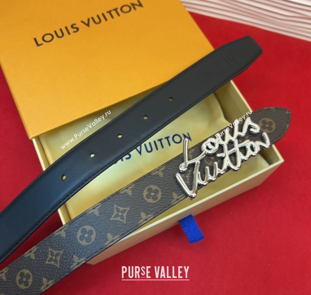 Louis Vuitton LV Script Belt 3cm in Monogram Canvas and Leather Black/Silver 2025 M4515 (99-260104001)
