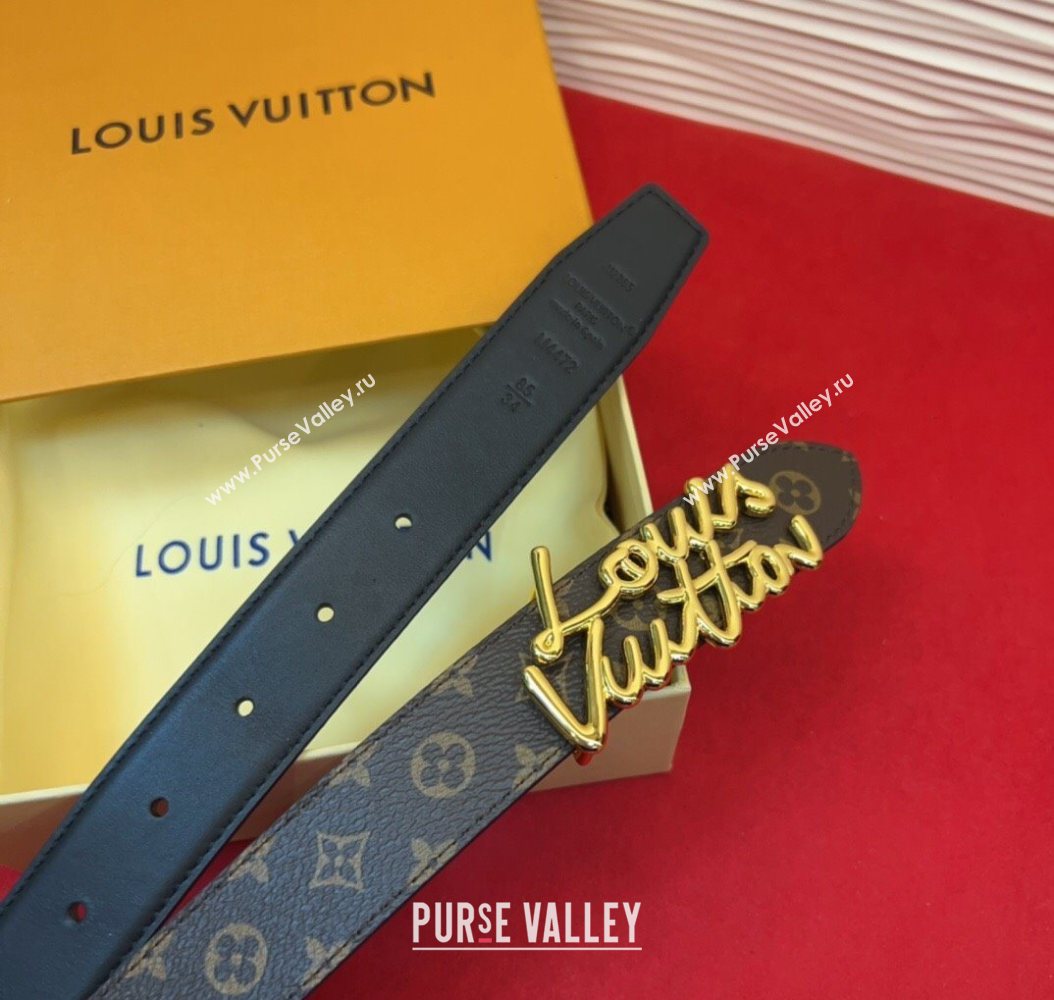 Louis Vuitton LV Script Belt 3cm in Monogram Canvas and Leather Black/Gold 2025 M4515 (99-260104002)