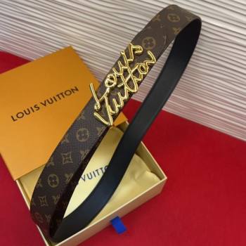 Louis Vuitton LV Script Belt 3cm in Monogram Canvas and Leather Black/Gold 2025 M4515 (99-260104002)
