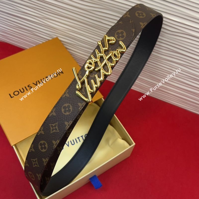 Louis Vuitton LV Script Belt 3cm in Monogram Canvas and Leather Black/Gold 2025 M4515 (99-260104002)