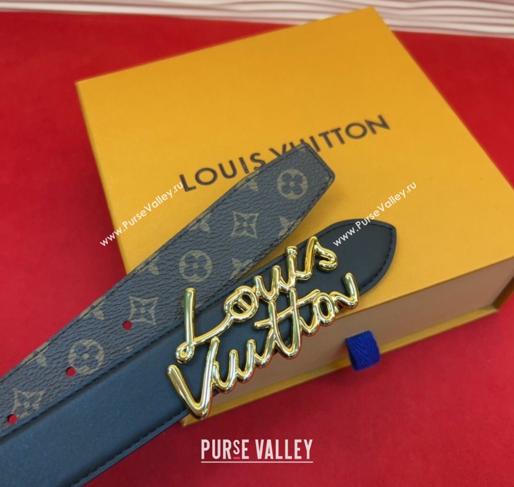 Louis Vuitton LV Script Belt 3cm in Monogram Canvas and Leather Black/Gold 2025 M4515 (99-260104002)