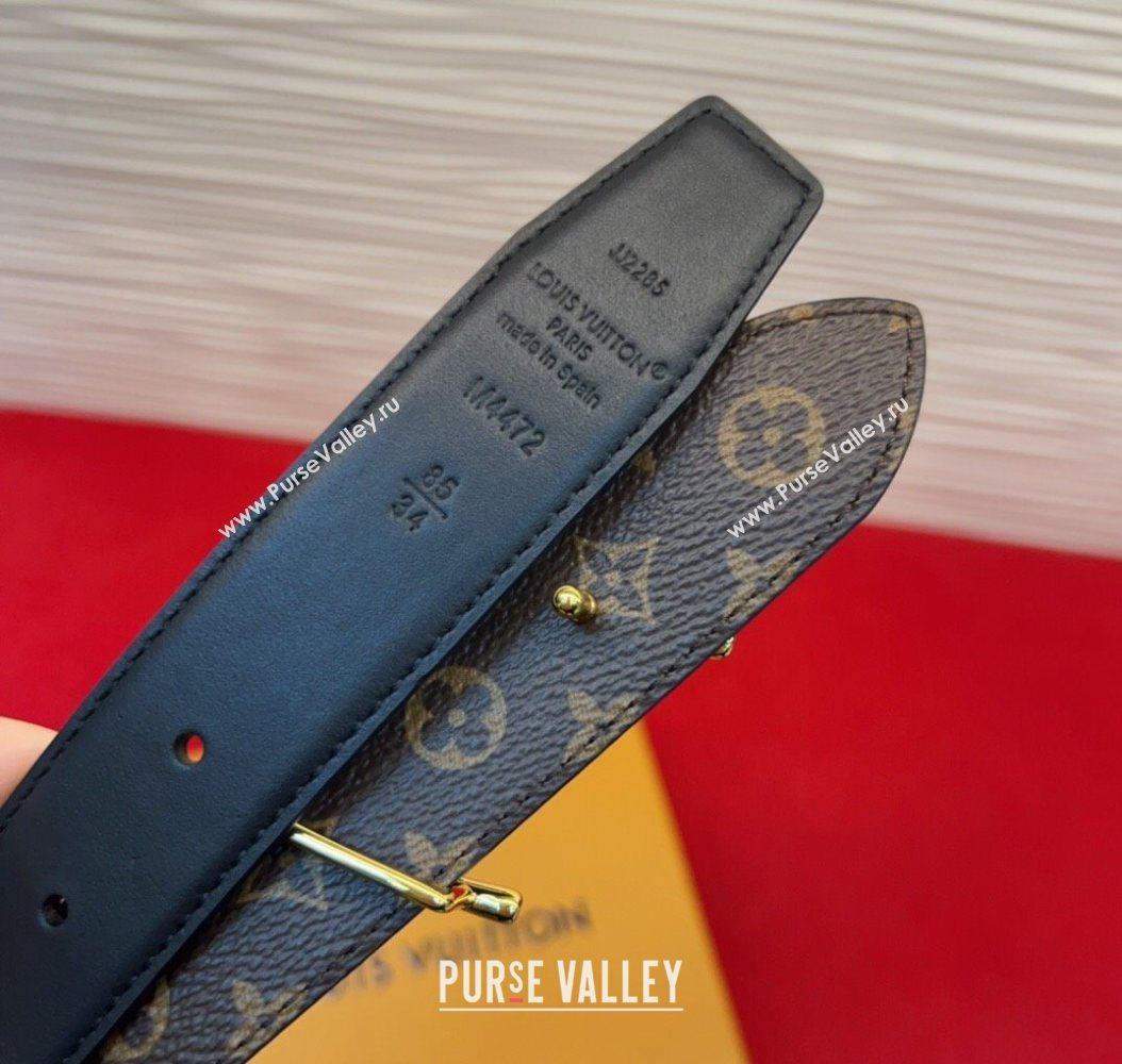 Louis Vuitton LV Script Belt 3cm in Monogram Canvas and Leather Black/Gold 2025 M4515 (99-260104002)