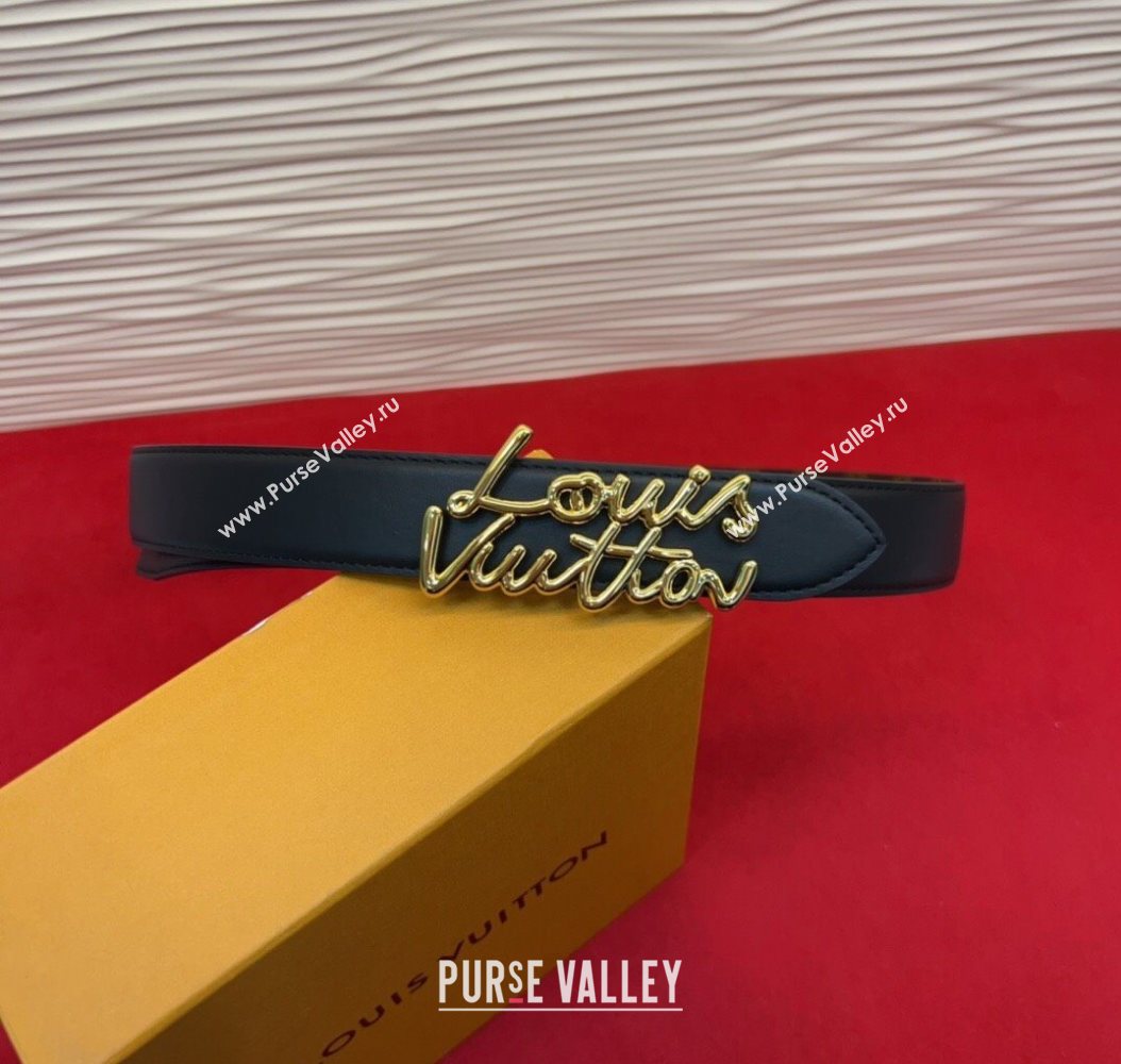 Louis Vuitton LV Script Belt 3cm in Monogram Canvas and Leather Black/Gold 2025 M4515 (99-260104002)