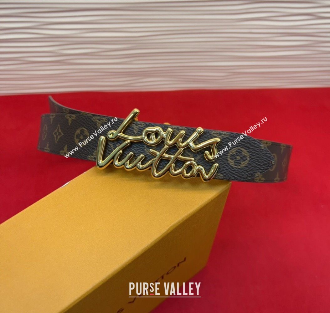 Louis Vuitton LV Script Belt 3cm in Monogram Canvas and Leather Black/Gold 2025 M4515 (99-260104002)