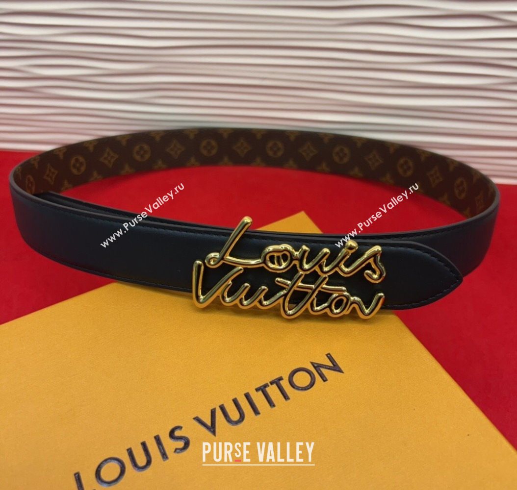 Louis Vuitton LV Script Belt 3cm in Monogram Canvas and Leather Black/Gold 2025 M4515 (99-260104002)