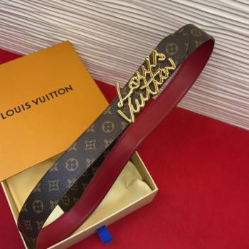 Louis Vuitton LV Script Belt 3cm in Monogram Canvas and Leather Burgundy 2025 M4515 (99-260104003)