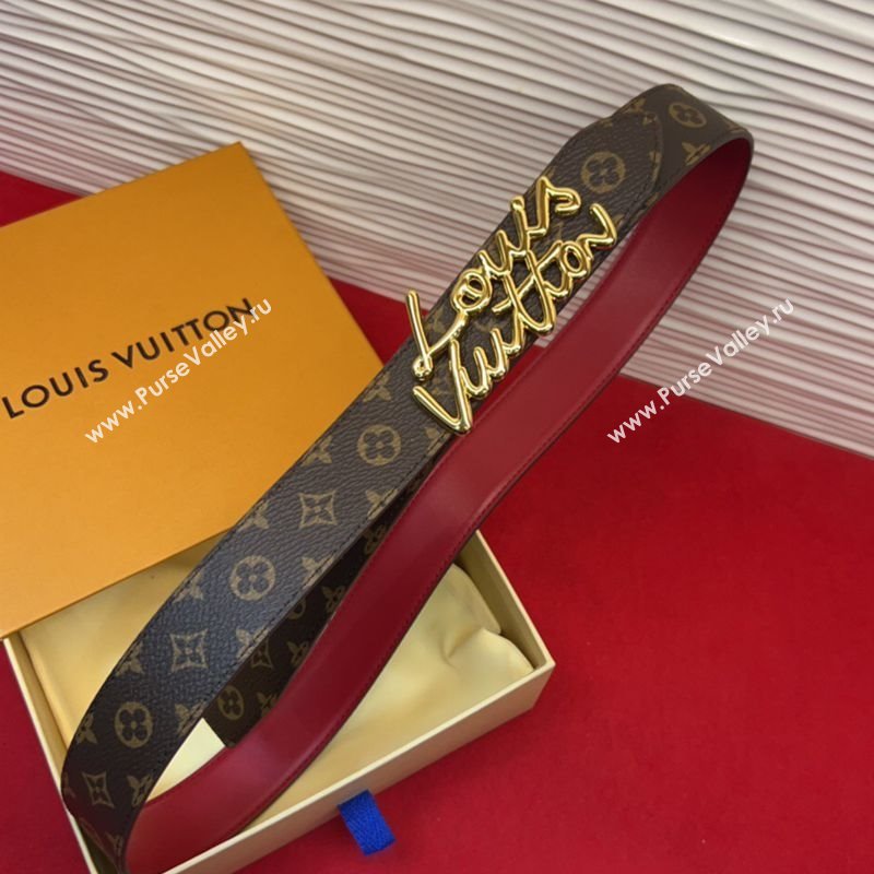 Louis Vuitton LV Script Belt 3cm in Monogram Canvas and Leather Burgundy 2025 M4515 (99-260104003)