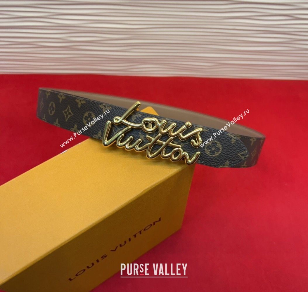Louis Vuitton LV Script Belt 3cm in Monogram Canvas and Leather Grey 2025 M4515 (99-260104004)