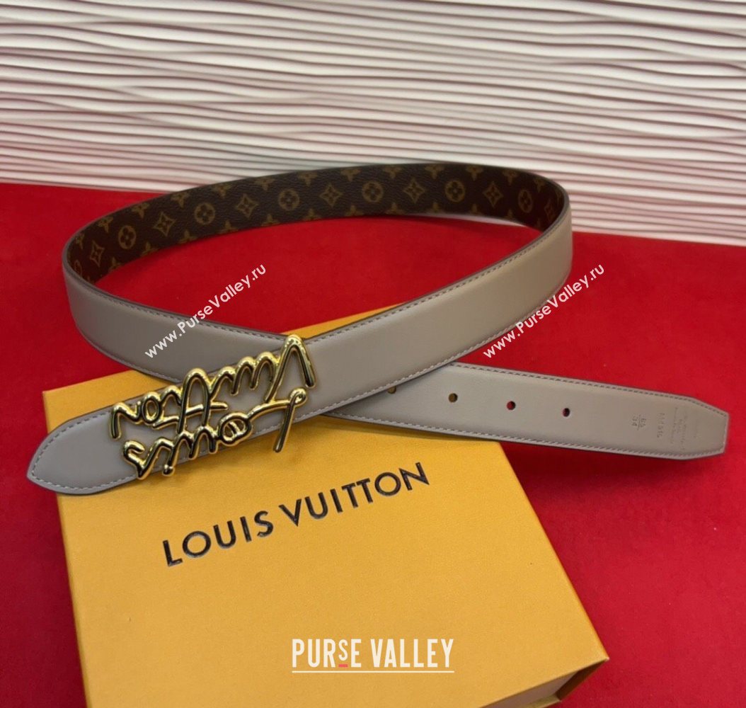 Louis Vuitton LV Script Belt 3cm in Monogram Canvas and Leather Grey 2025 M4515 (99-260104004)