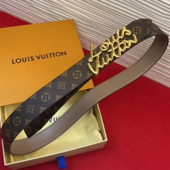Louis Vuitton LV Script Belt 3cm in Monogram Canvas and Leather Grey 2025 M4515 (99-260104004)