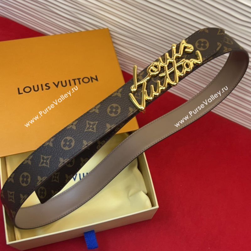 Louis Vuitton LV Script Belt 3cm in Monogram Canvas and Leather Grey 2025 M4515 (99-260104004)