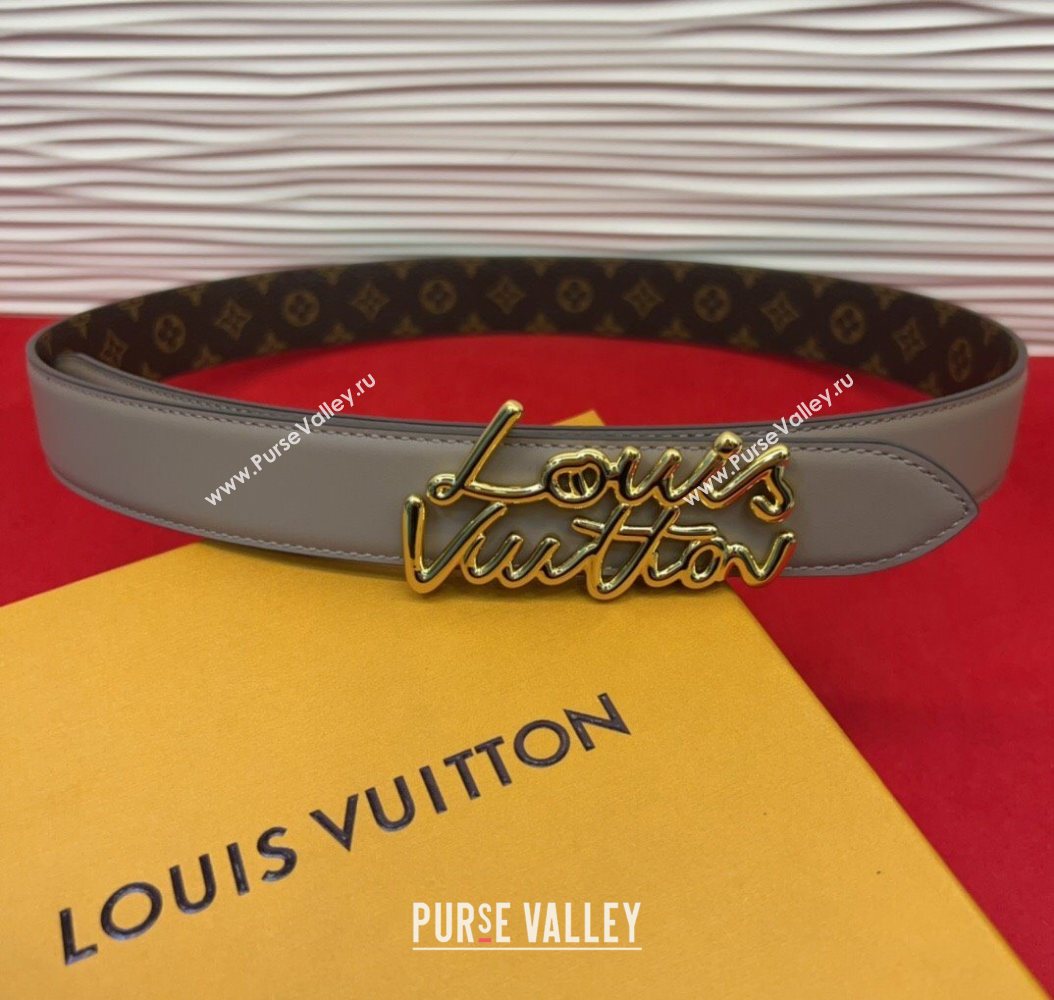 Louis Vuitton LV Script Belt 3cm in Monogram Canvas and Leather Grey 2025 M4515 (99-260104004)