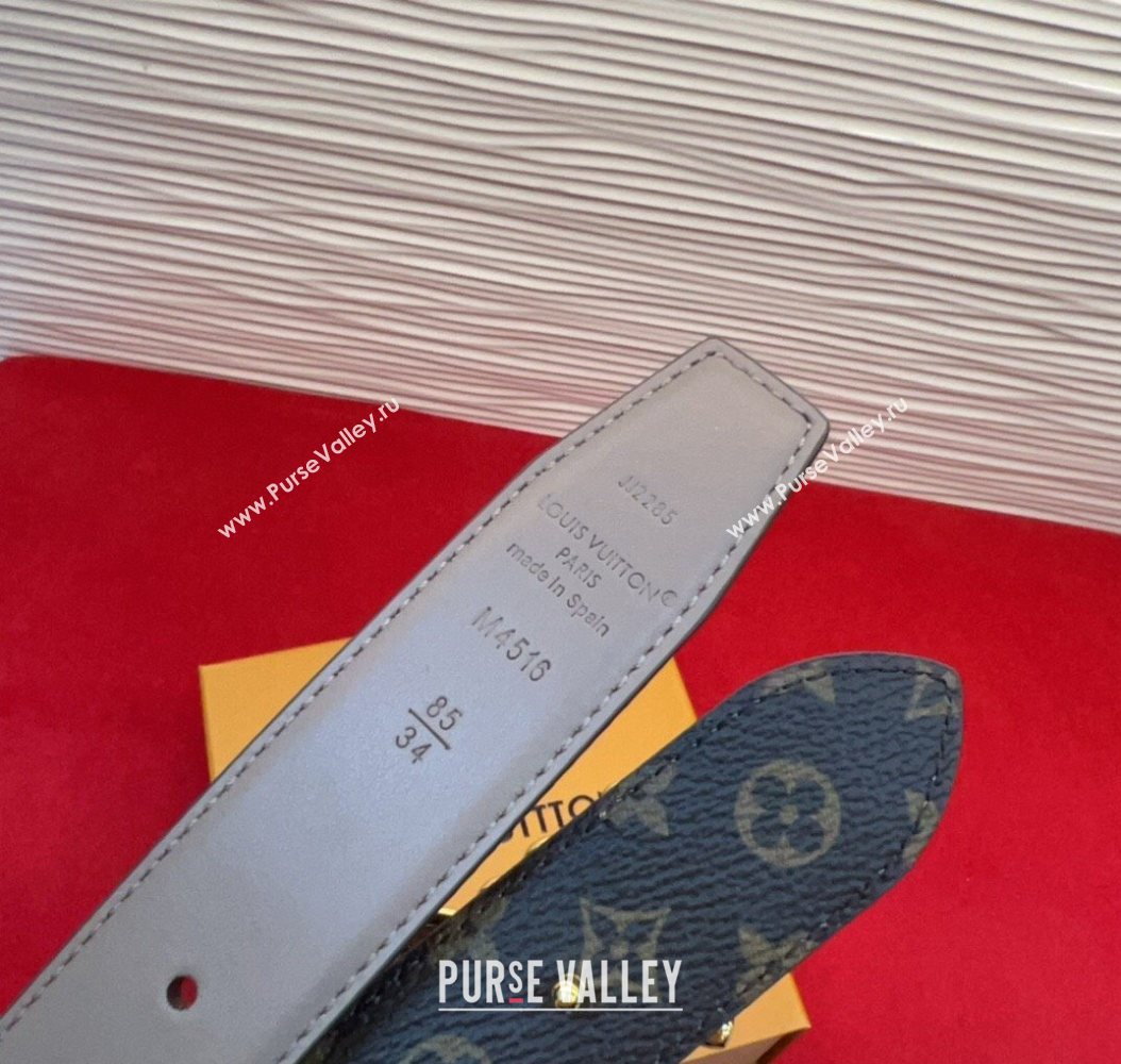 Louis Vuitton LV Script Belt 3cm in Monogram Canvas and Leather Grey 2025 M4515 (99-260104004)