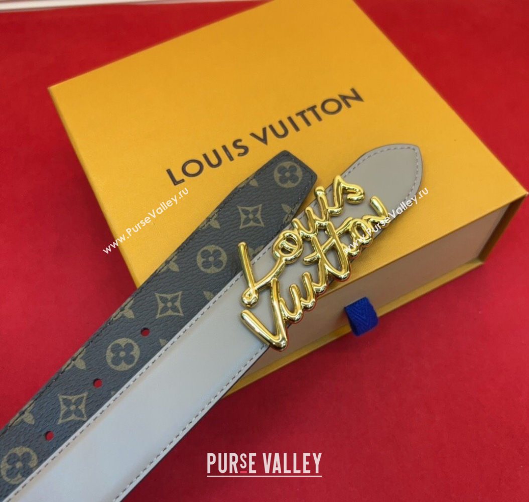 Louis Vuitton LV Script Belt 3cm in Monogram Canvas and Leather Grey 2025 M4515 (99-260104004)