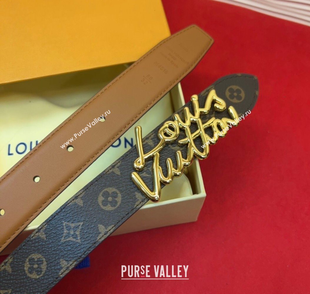 Louis Vuitton LV Script Belt 3cm in Monogram Canvas and Leather Brown 2025 M4515 (99-260104005)