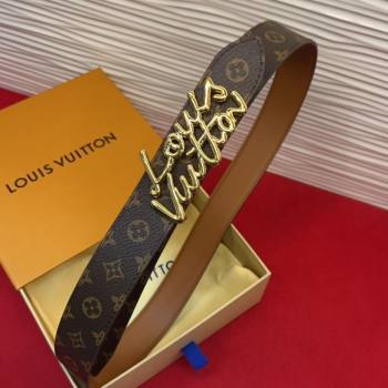 Louis Vuitton LV Script Belt 3cm in Monogram Canvas and Leather Brown 2025 M4515 (99-260104005)