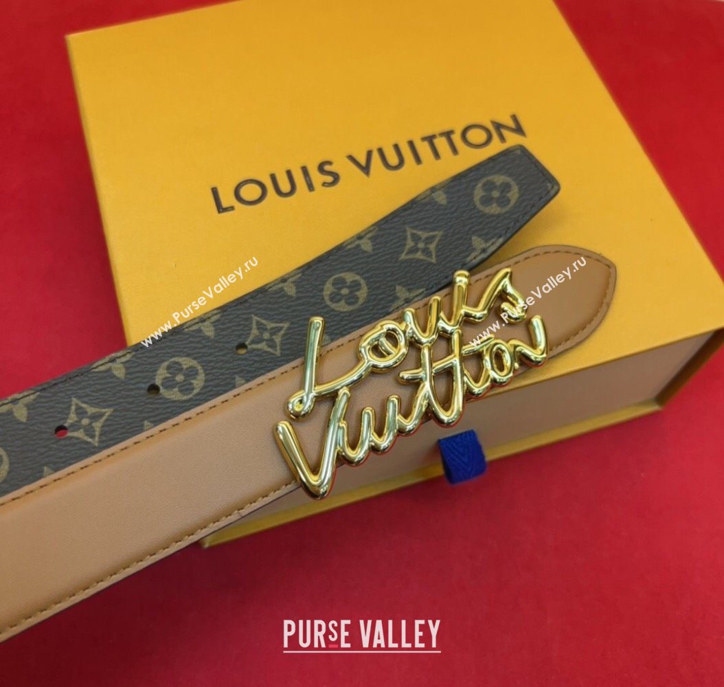 Louis Vuitton LV Script Belt 3cm in Monogram Canvas and Leather Brown 2025 M4515 (99-260104005)