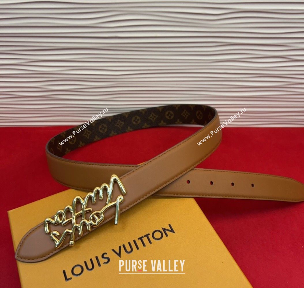 Louis Vuitton LV Script Belt 3cm in Monogram Canvas and Leather Brown 2025 M4515 (99-260104005)