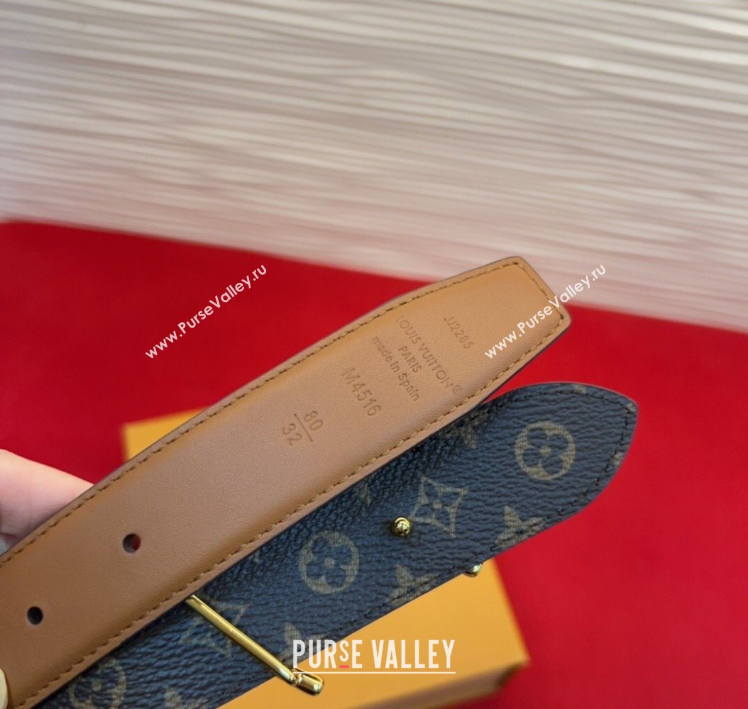 Louis Vuitton LV Script Belt 3cm in Monogram Canvas and Leather Brown 2025 M4515 (99-260104005)