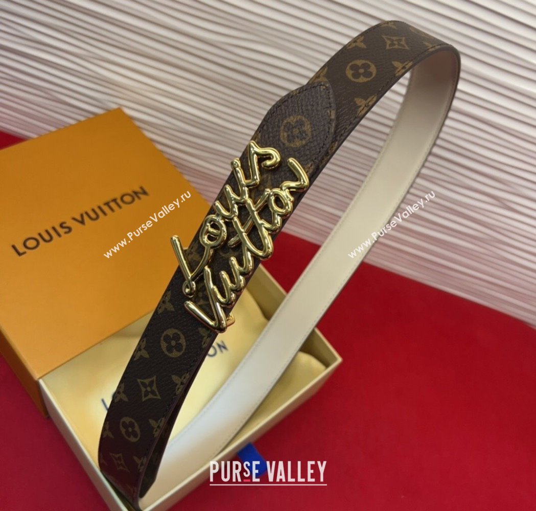 Louis Vuitton LV Script Belt 3cm in Monogram Canvas and Leather White 2025 M4515 (99-260104006)