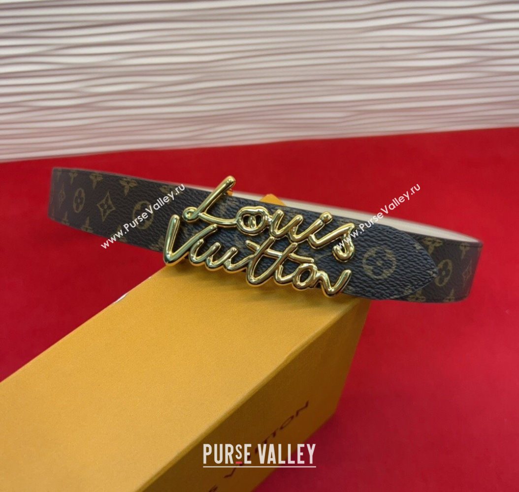 Louis Vuitton LV Script Belt 3cm in Monogram Canvas and Leather White 2025 M4515 (99-260104006)