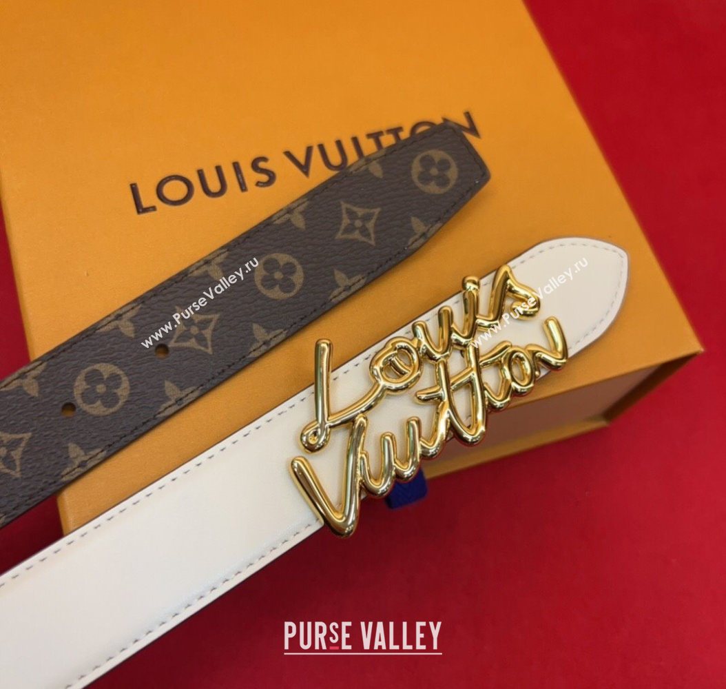 Louis Vuitton LV Script Belt 3cm in Monogram Canvas and Leather White 2025 M4515 (99-260104006)