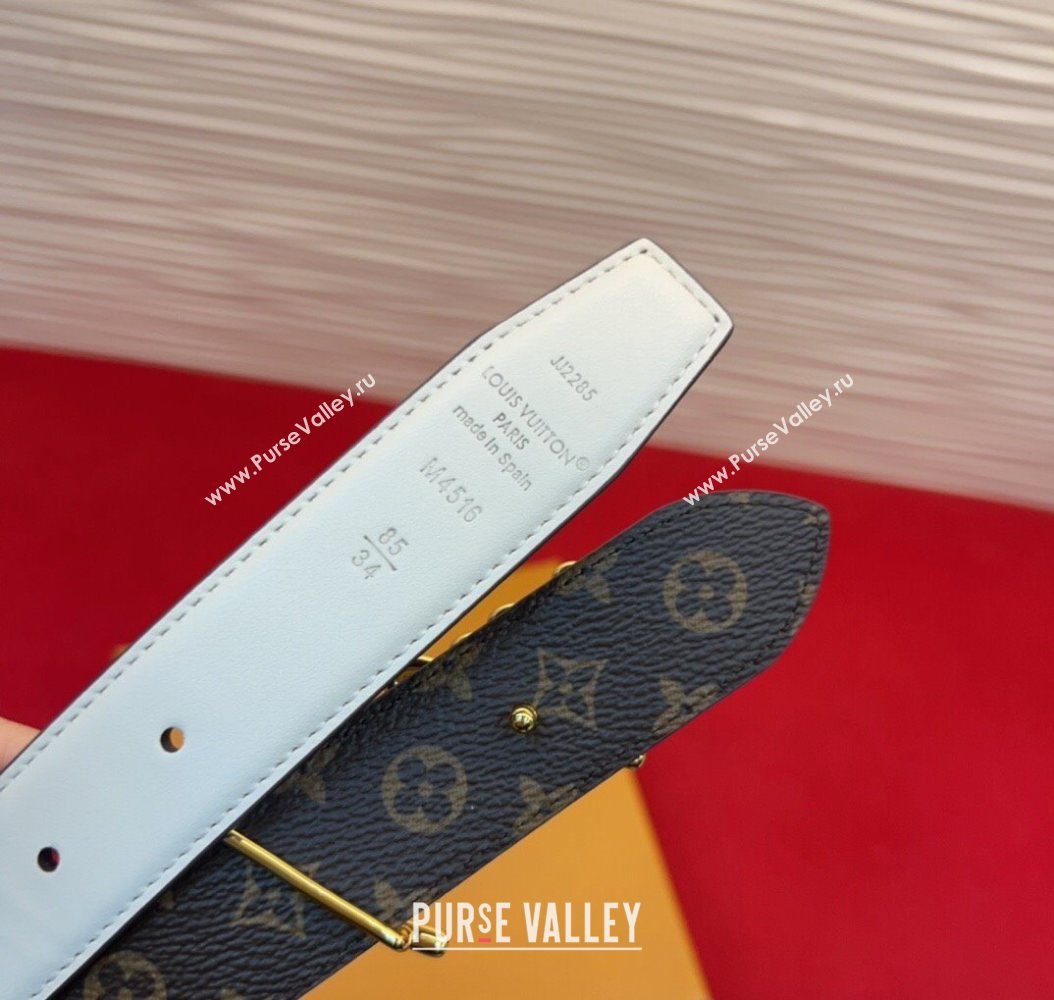 Louis Vuitton LV Script Belt 3cm in Monogram Canvas and Leather White 2025 M4515 (99-260104006)