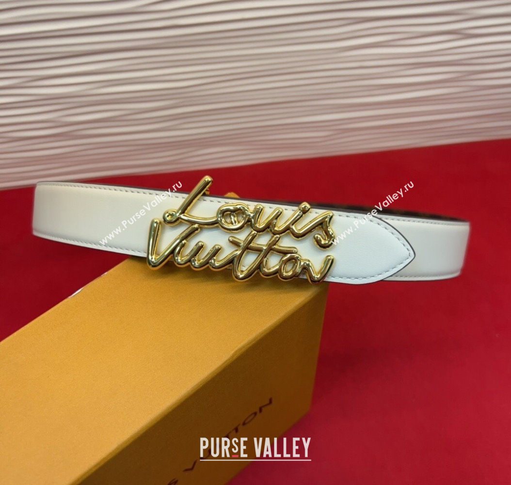 Louis Vuitton LV Script Belt 3cm in Monogram Canvas and Leather White 2025 M4515 (99-260104006)