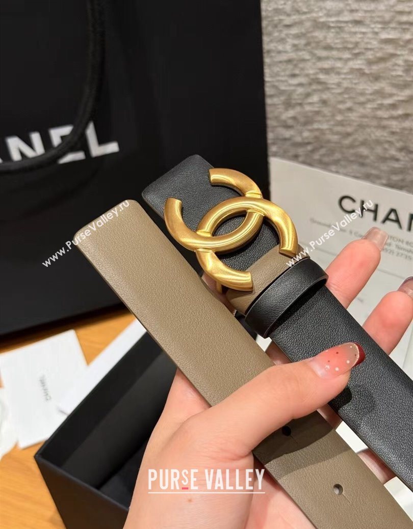 Chanel Calfskin Leather Reversible Belt 3cm with CC Buckle Black/Gold 2025 1231 (99-251231118)