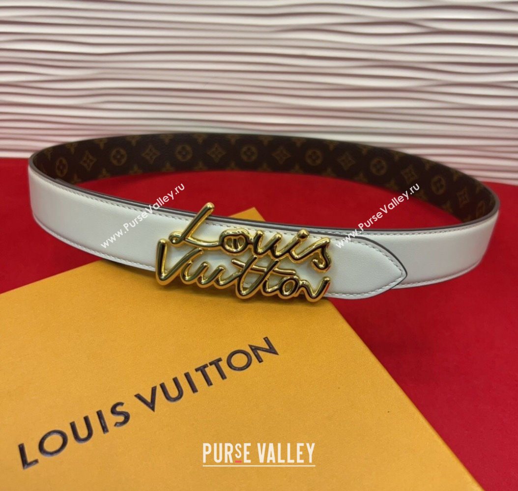 Louis Vuitton LV Script Belt 3cm in Monogram Canvas and Leather White 2025 M4515 (99-260104006)
