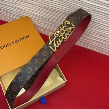 Louis Vuitton LV Script Belt 3cm in Monogram Canvas and Leather Red 2025 M4515 (99-260104007)