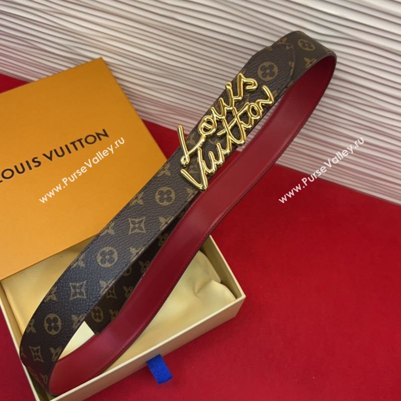Louis Vuitton LV Script Belt 3cm in Monogram Canvas and Leather Red 2025 M4515 (99-260104007)