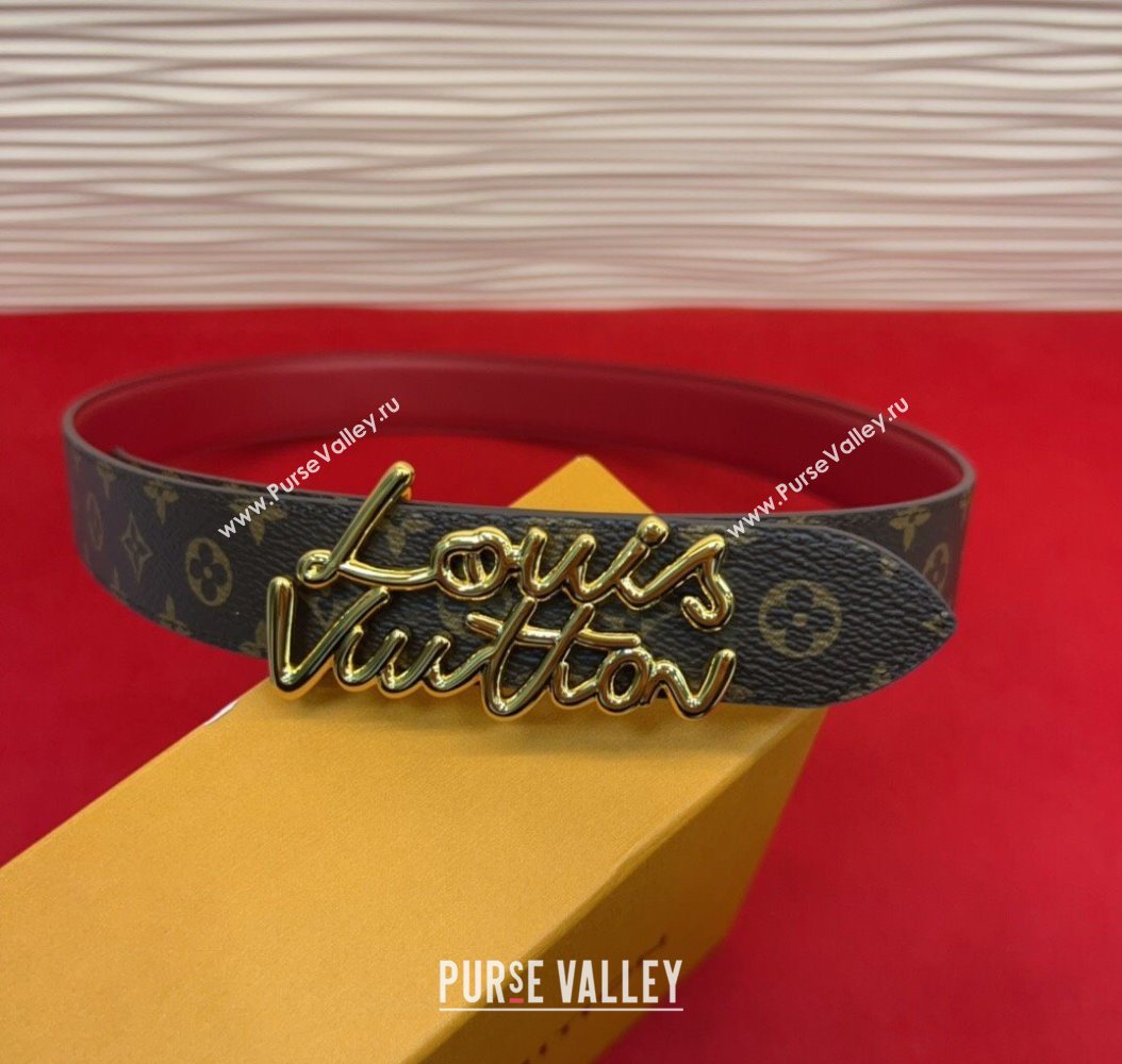 Louis Vuitton LV Script Belt 3cm in Monogram Canvas and Leather Red 2025 M4515 (99-260104007)