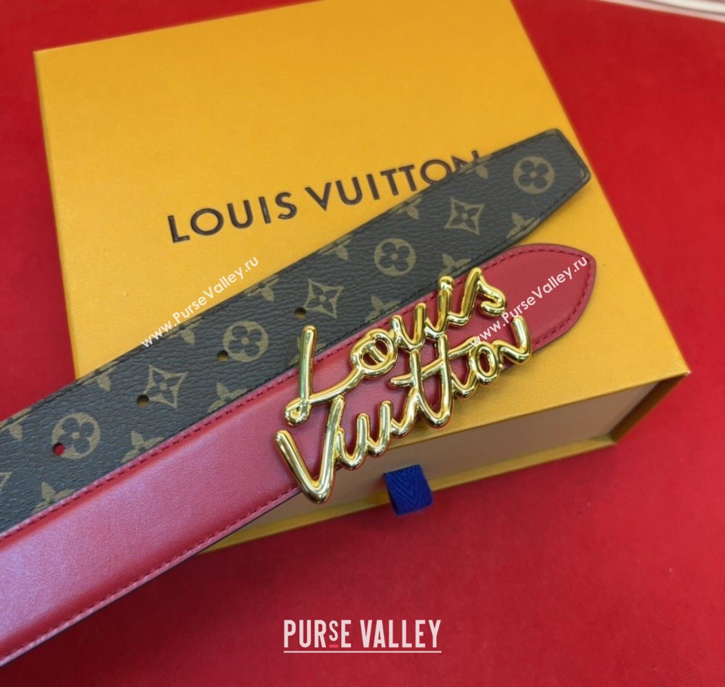 Louis Vuitton LV Script Belt 3cm in Monogram Canvas and Leather Red 2025 M4515 (99-260104007)