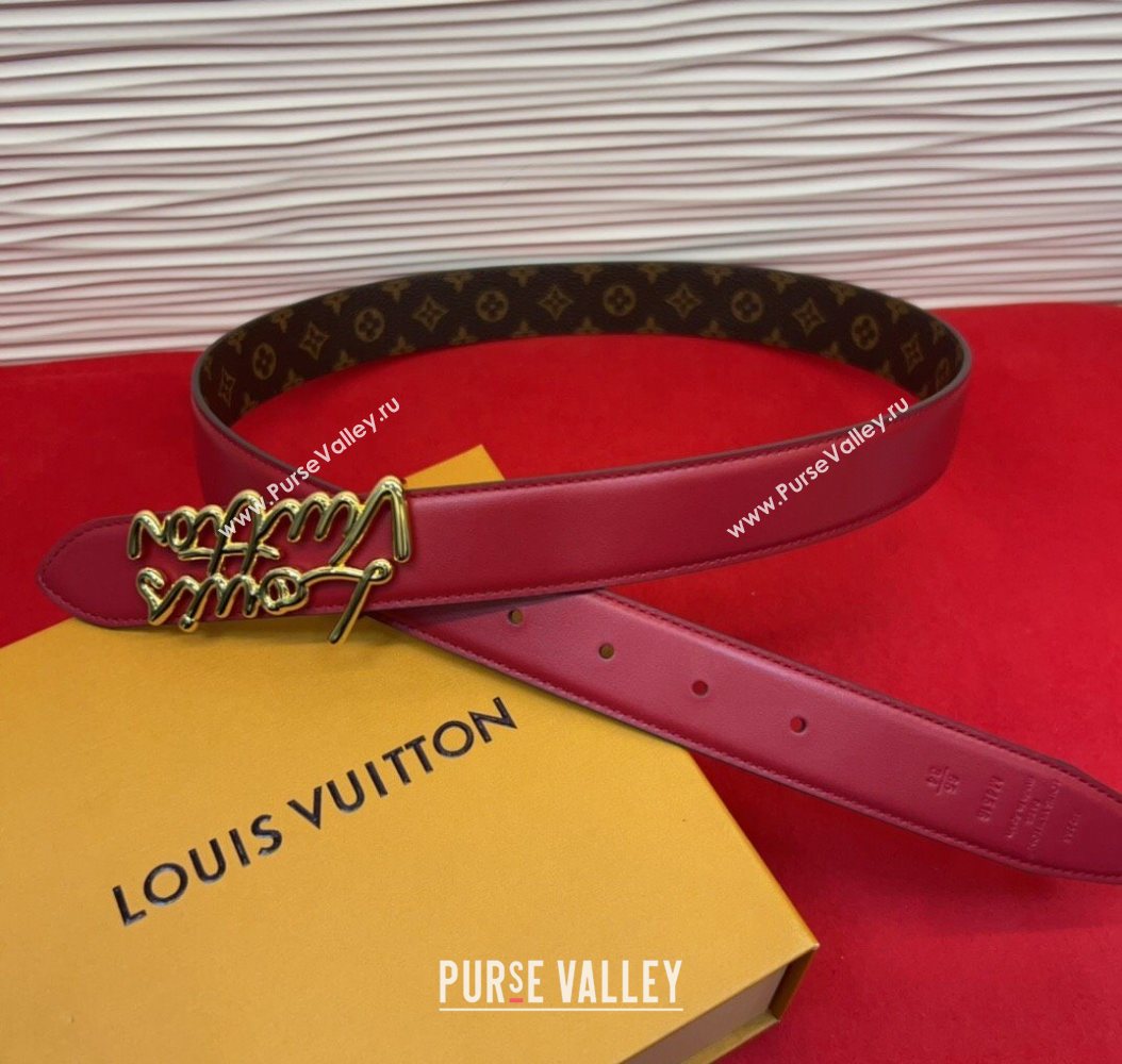 Louis Vuitton LV Script Belt 3cm in Monogram Canvas and Leather Red 2025 M4515 (99-260104007)