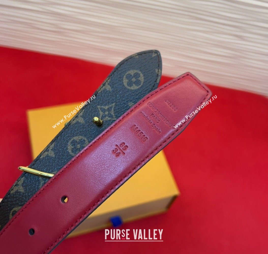 Louis Vuitton LV Script Belt 3cm in Monogram Canvas and Leather Red 2025 M4515 (99-260104007)
