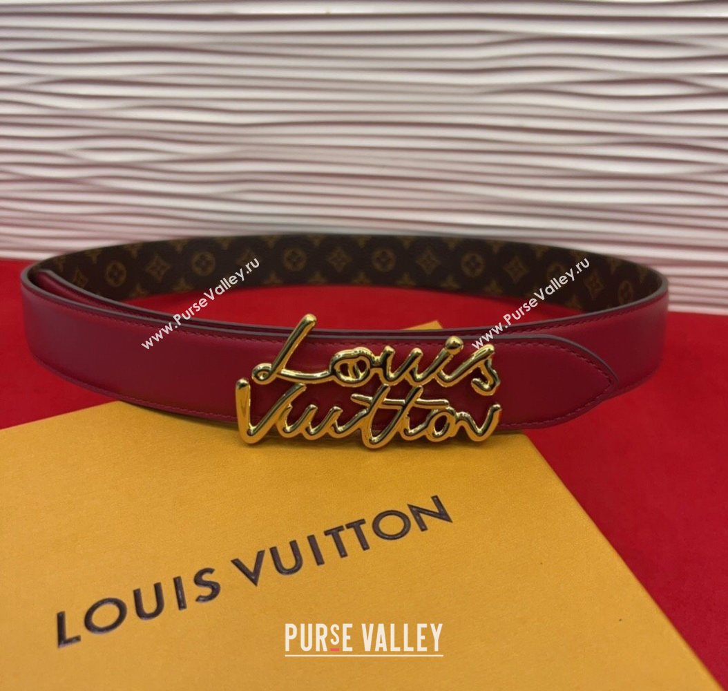 Louis Vuitton LV Script Belt 3cm in Monogram Canvas and Leather Red 2025 M4515 (99-260104007)