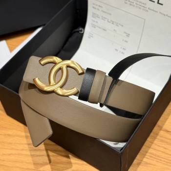 Chanel Calfskin Leather Reversible Belt 3cm with CC Buckle Grey/Gold 2025 1231 (99-251231119)