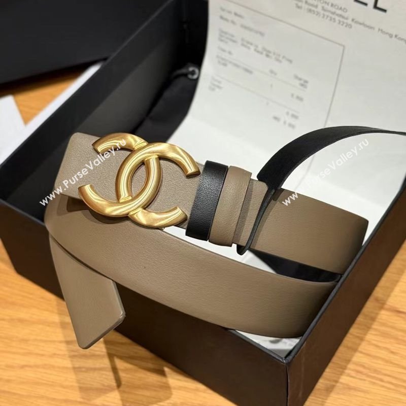 Chanel Calfskin Leather Reversible Belt 3cm with CC Buckle Grey/Gold 2025 1231 (99-251231119)