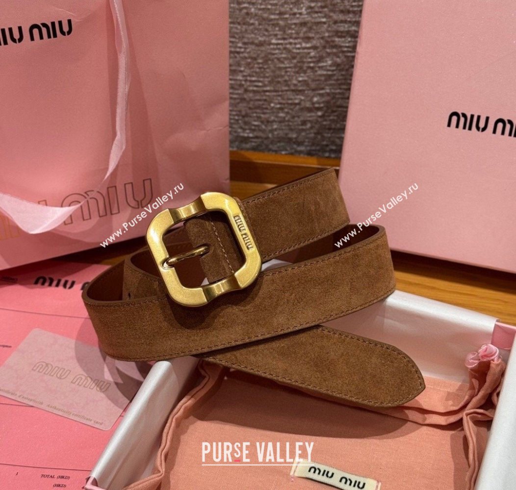 Miu Miu Belt 3.5cm in Suede and Calfskin Leather Light Brown/Gold 2025 MM26010401 (99-260104029)