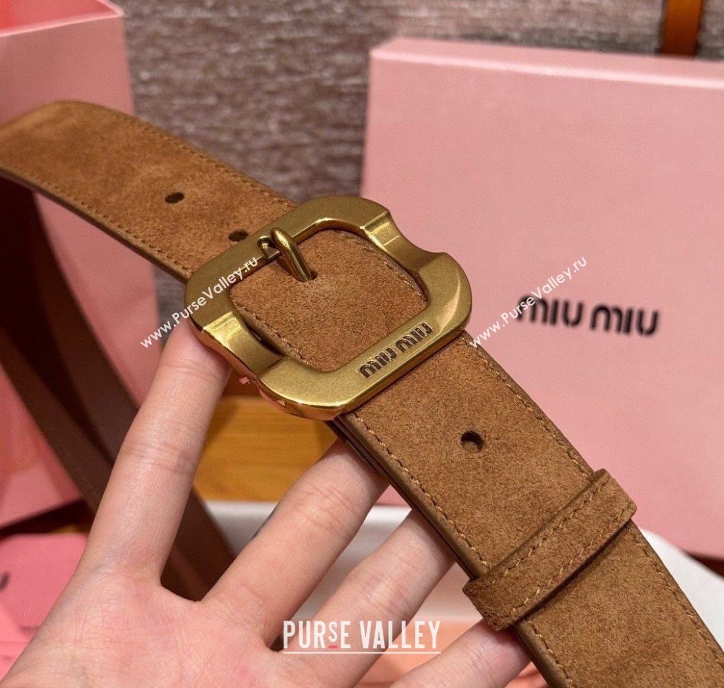 Miu Miu Belt 3.5cm in Suede and Calfskin Leather Light Brown/Gold 2025 MM26010401 (99-260104029)